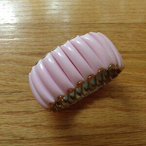 Vintage Pink Flex Bracelet Made in Hong Kong Stretch Metal Plastic Rockabilly